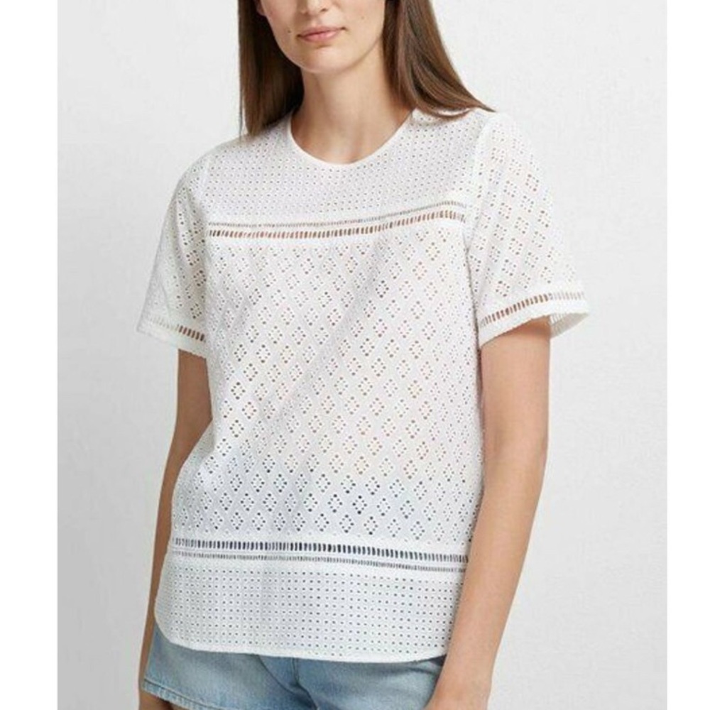 Club Monaco white short sleeve eyelet top size XS